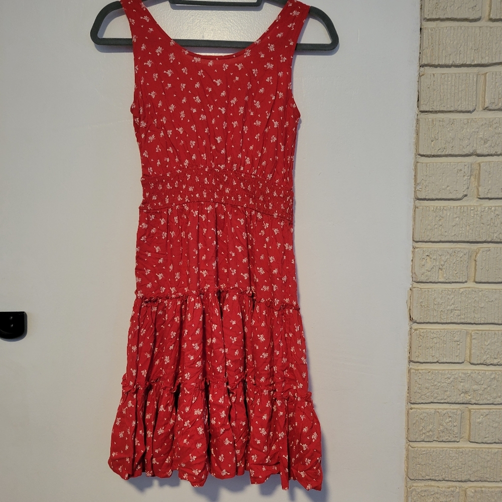 Red Floral Nordstrom Dress White Flowers Girls 10-12 Large Never Worn